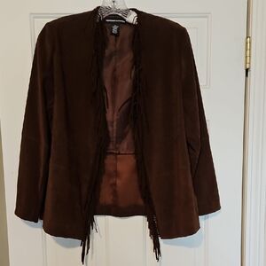 Norton McNaughton Chocolate Fringe Stretch Open Front Women's Jacket